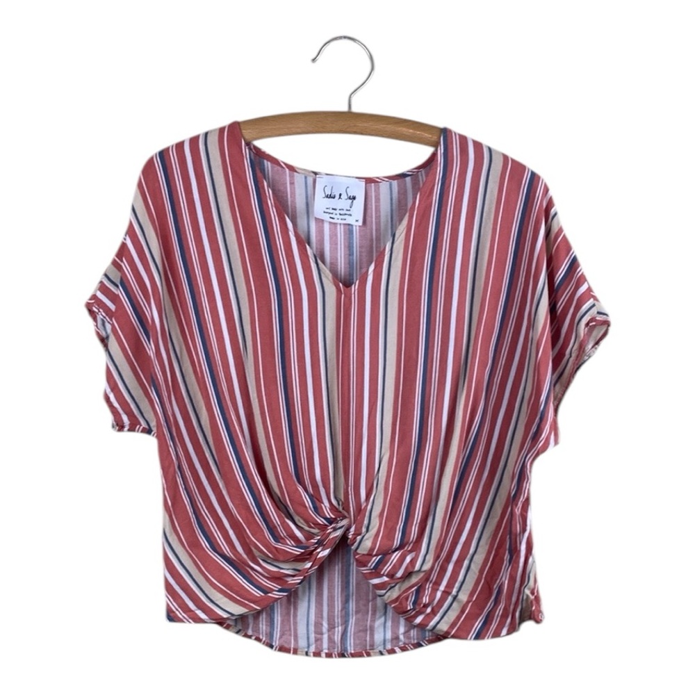 Sadie & Sage Orange Gray and Tan Knot Front Stripe Blouse Size M Vacation Boho